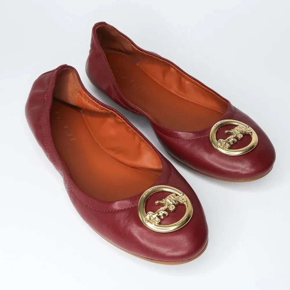 Coach‎ Burgundy Leather Ballet Flats Horse and Carriage Logo Medallion 7B
